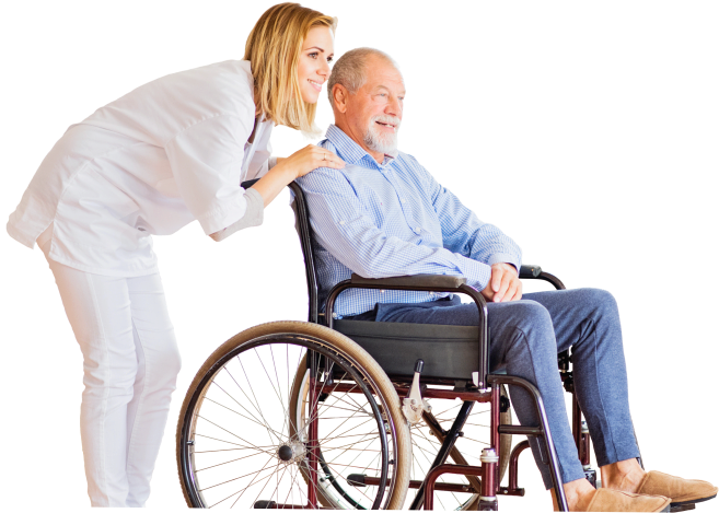 female caregiver assisting senior man